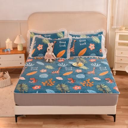 甜之梦  2025新款牛奶绒印花夹棉花边系列单品床笠 动物乐园