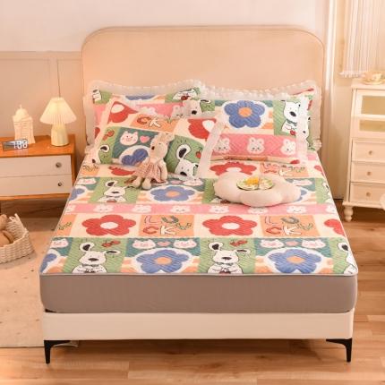 甜之梦  2025新款牛奶绒印花夹棉花边系列单品床笠 萌宠跳跳