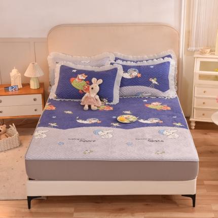 甜之梦  2025新款牛奶绒印花夹棉花边系列单品床笠 喵星球