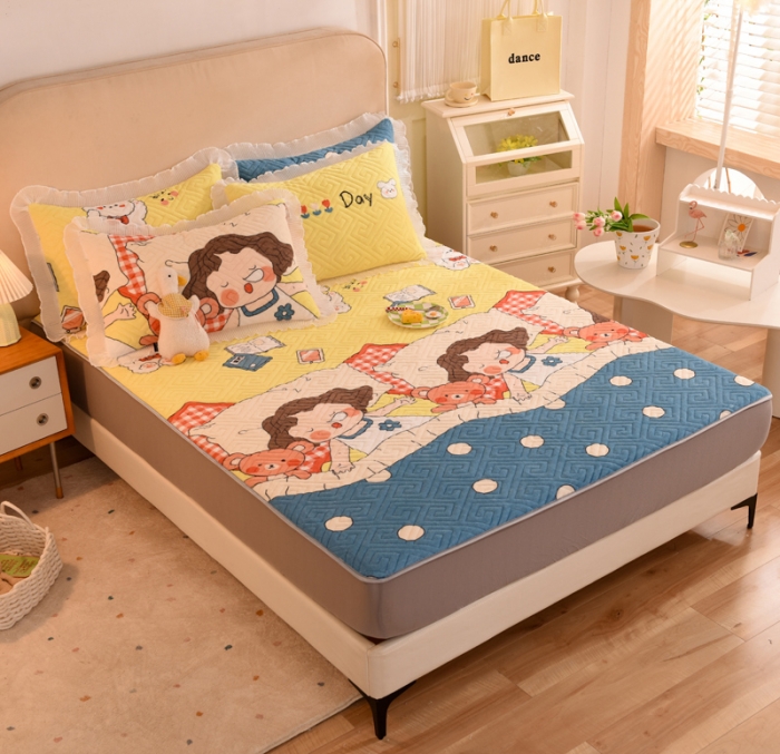 91家纺网 家纺一手货源 找家纺 甜之梦  2025新款牛奶绒印花夹棉花边系列单品床笠 泡泡公主