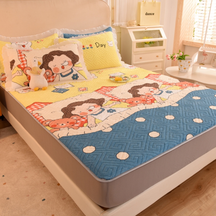 91家纺网 家纺一手货源 找家纺 甜之梦  2025新款牛奶绒印花夹棉花边系列单品床笠 泡泡公主