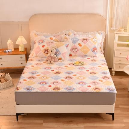 甜之梦  2025新款牛奶绒印花夹棉花边系列单品床笠 诗雨恋人