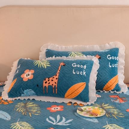 甜之梦 2025新款牛奶绒印花夹棉花边系列单品枕套 动物乐园