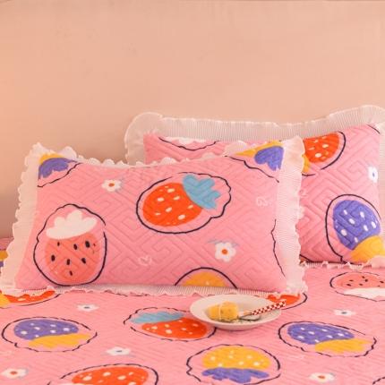 甜之梦 2025新款牛奶绒印花夹棉花边系列单品枕套 粉红草莓