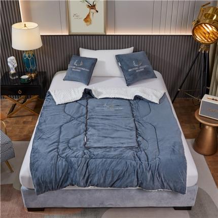 翰轩家居 2022新款水晶绒绣花抱枕被系列-祥禄 高级灰