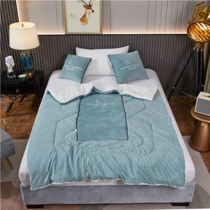 翰轩家居 2022新款水晶绒绣花抱枕被系列-祥禄 抹茶绿