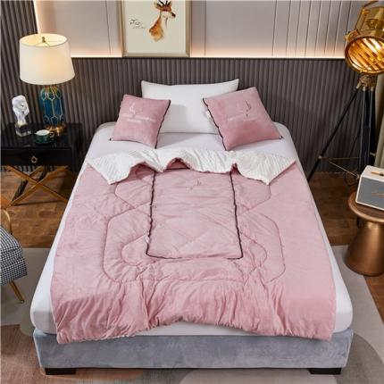 翰轩家居 2022新款水晶绒绣花抱枕被系列-祥禄 皮粉