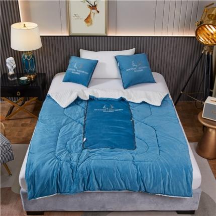 翰轩家居 2022新款水晶绒绣花抱枕被系列-祥禄 轻奢蓝