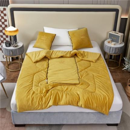 翰轩家居2022新款 水晶绒绣花抱枕被系列-皇冠 姜黄色