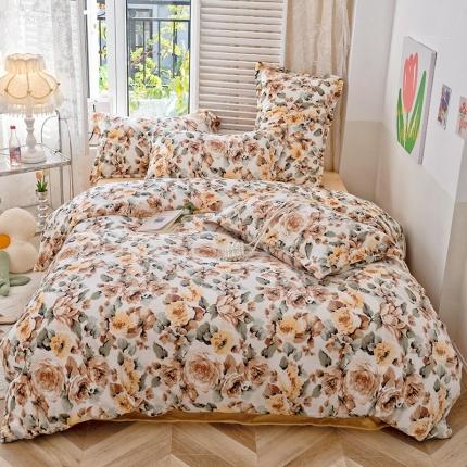 91家纺网 家纺一手货源 找家纺 （总）沐棉2022新款抗静电高克重加厚小清新印花牛奶绒四件套