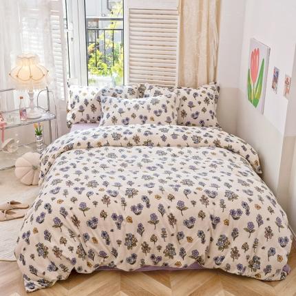 91家纺网 家纺一手货源 找家纺 （总）沐棉2022新款抗静电高克重加厚小清新印花牛奶绒四件套