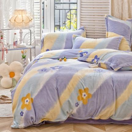 （总）沐棉2022新款抗静电高克重加厚小清新印花牛奶绒四件套