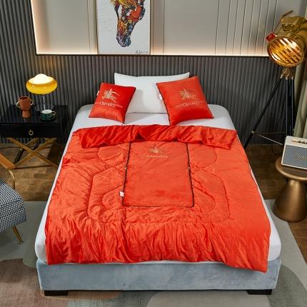 翰轩家居 2022新款水晶绒绣花抱枕被系列-骑士 骑士-火山橘