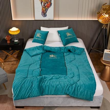 翰轩家居 2022新款水晶绒绣花抱枕被系列-骑士 骑士-墨绿