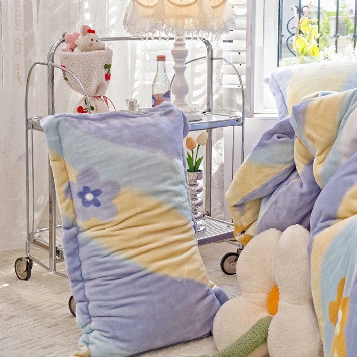 91家纺网 家纺一手货源 找家纺 沐棉 2022新款抗静电高克重加厚小清新印花牛奶绒四件套 波浪小花