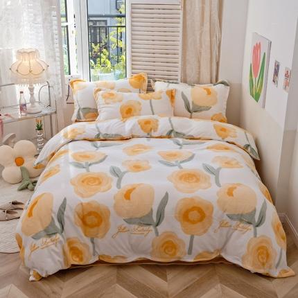 沐棉 2022新款抗静电高克重加厚小清新印花牛奶绒四件套 花趣