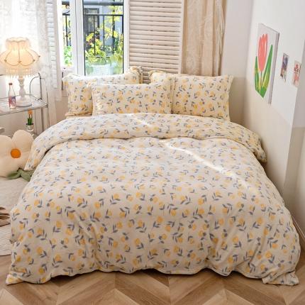 沐棉 2022新款抗静电高克重加厚小清新印花牛奶绒四件套 恋恋不忘