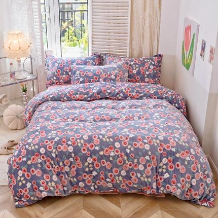 沐棉 2022新款抗静电高克重加厚小清新印花牛奶绒四件套 小玫瑰