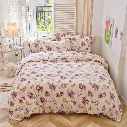 沐棉 2022新款抗静电高克重加厚小清新印花牛奶绒四件套 小情歌