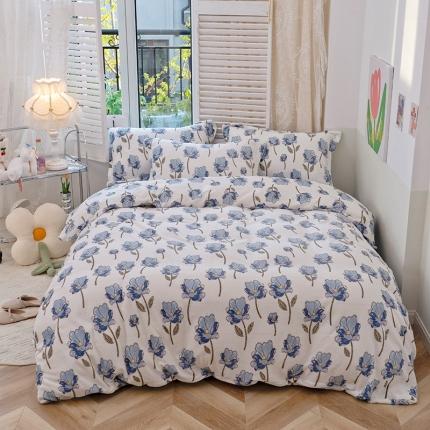 沐棉 2022新款抗静电高克重加厚小清新印花牛奶绒四件套 一枝独秀