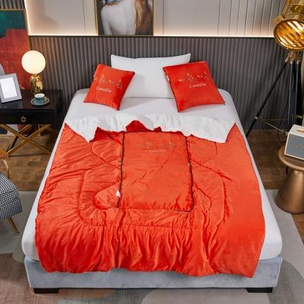 91家纺网 家纺一手货源 找家纺 翰轩家居 2022新款水晶绒绣花抱枕被系列-山茶花开 火山菊