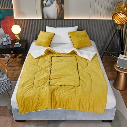 翰轩家居 2022新款水晶绒绣花抱枕被系列-山茶花开 姜黄