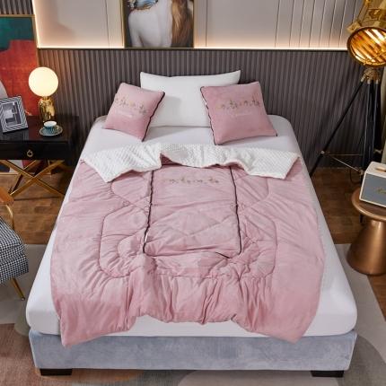 翰轩家居 2022新款水晶绒绣花抱枕被系列-山茶花开 皮粉