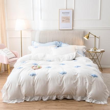 91家纺网 家纺一手货源 找家纺 （总）印季 2023新款公主风立体云朵绣花全棉水洗棉四件套