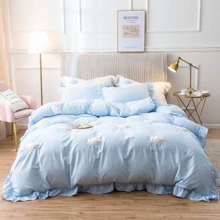 91家纺网 家纺一手货源 找家纺 （总）印季 2023新款公主风立体云朵绣花全棉水洗棉四件套