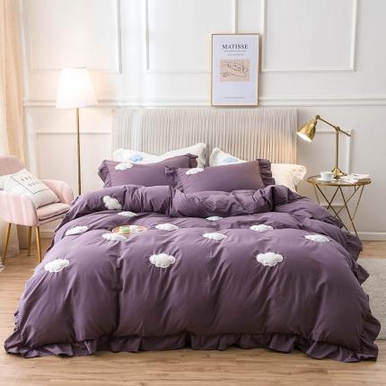 91家纺网 家纺一手货源 找家纺 （总）印季 2023新款公主风立体云朵绣花全棉水洗棉四件套