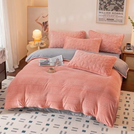 91家纺网 家纺一手货源 找家纺 （总）凡客 2022新款牛奶绒雕花绒夹棉床笠四件套学生宿舍三件套