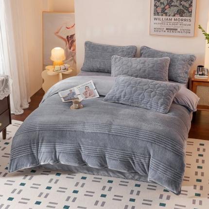 91家纺网 家纺一手货源 找家纺 凡客 2022新款牛奶绒雕花绒夹棉床笠四件套 深灰