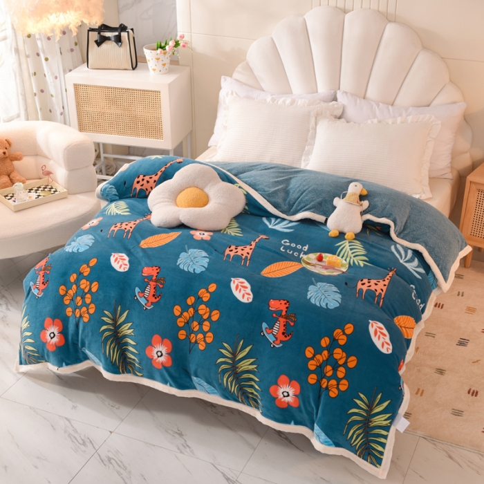 91家纺网 家纺一手货源 找家纺 甜之梦 2025新款多功能泥点绒印花加厚被套毛毯 动物乐园