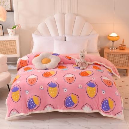 甜之梦 2025新款多功能泥点绒印花加厚被套毛毯 粉红草莓