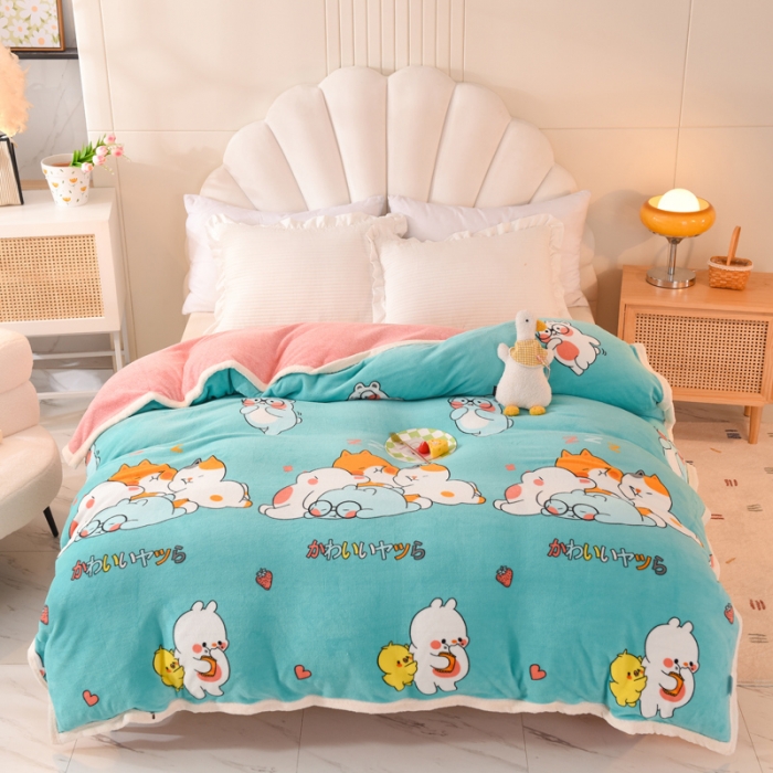 91家纺网 家纺一手货源 找家纺 甜之梦 2025新款多功能泥点绒印花加厚被套毛毯 乖乖熊