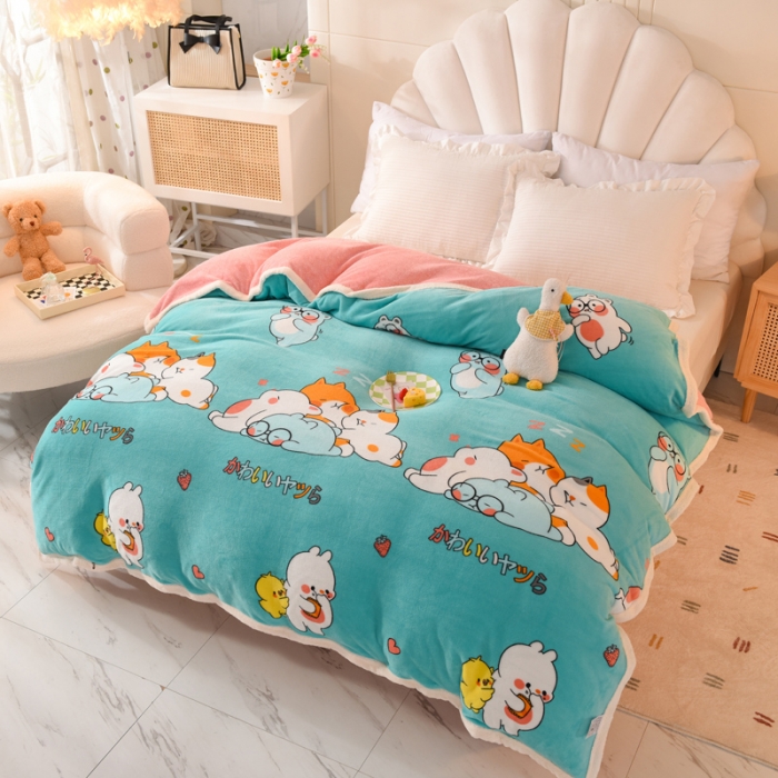 91家纺网 家纺一手货源 找家纺 甜之梦 2025新款多功能泥点绒印花加厚被套毛毯 乖乖熊