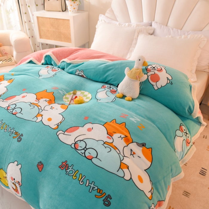 91家纺网 家纺一手货源 找家纺 甜之梦 2025新款多功能泥点绒印花加厚被套毛毯 乖乖熊