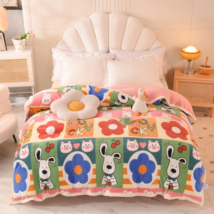 91家纺网 家纺一手货源 找家纺 甜之梦 2025新款多功能泥点绒印花加厚被套毛毯 萌宠跳跳