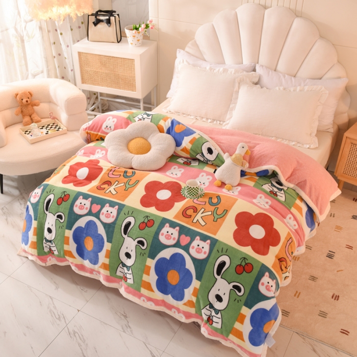 91家纺网 家纺一手货源 找家纺 甜之梦 2025新款多功能泥点绒印花加厚被套毛毯 萌宠跳跳