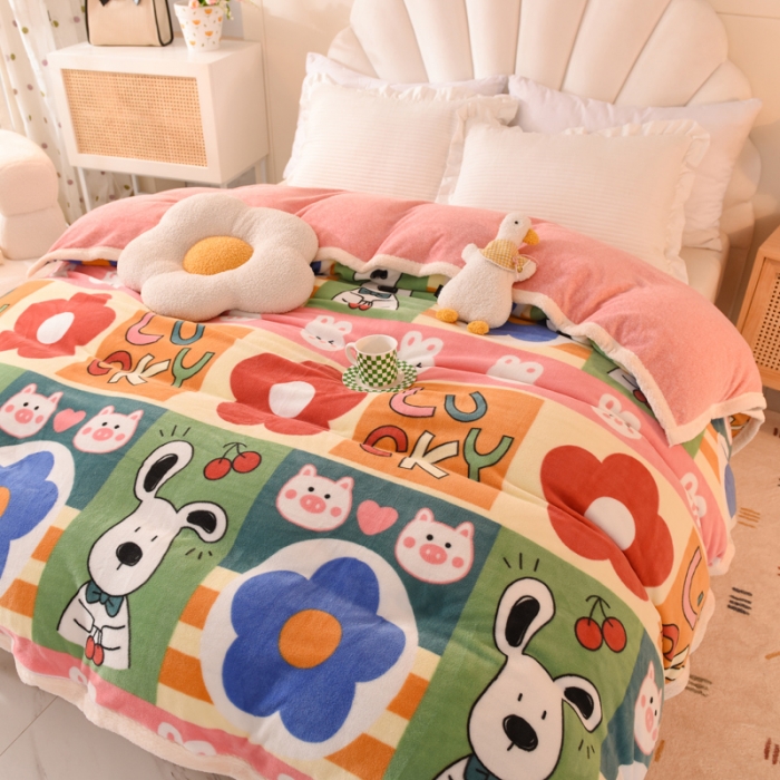 91家纺网 家纺一手货源 找家纺 甜之梦 2025新款多功能泥点绒印花加厚被套毛毯 萌宠跳跳