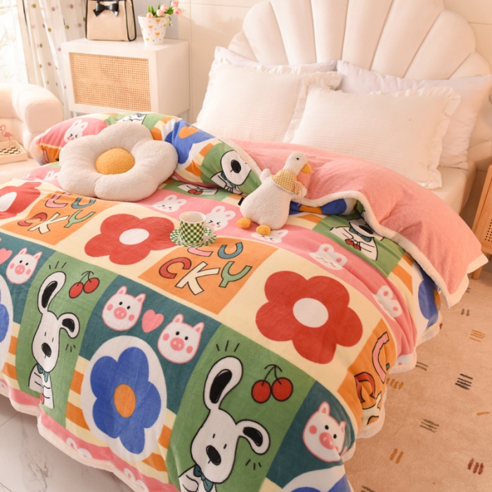 91家纺网 家纺一手货源 找家纺 甜之梦 2025新款多功能泥点绒印花加厚被套毛毯 萌宠跳跳