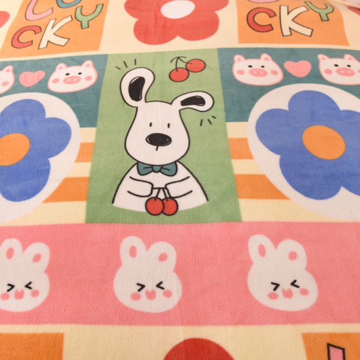 91家纺网 家纺一手货源 找家纺 甜之梦 2025新款多功能泥点绒印花加厚被套毛毯 萌宠跳跳