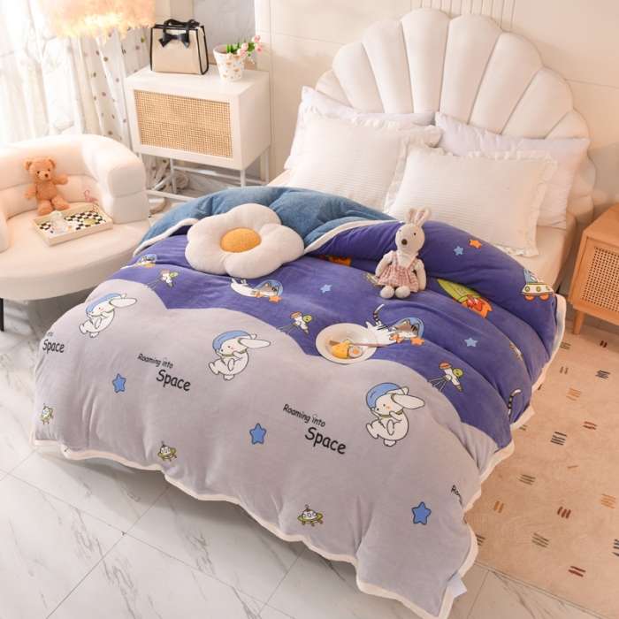 91家纺网 家纺一手货源 找家纺 甜之梦 2025新款多功能泥点绒印花加厚被套毛毯 喵星球