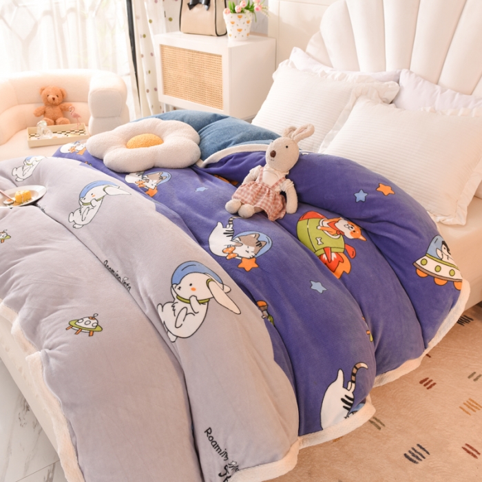 91家纺网 家纺一手货源 找家纺 甜之梦 2025新款多功能泥点绒印花加厚被套毛毯 喵星球