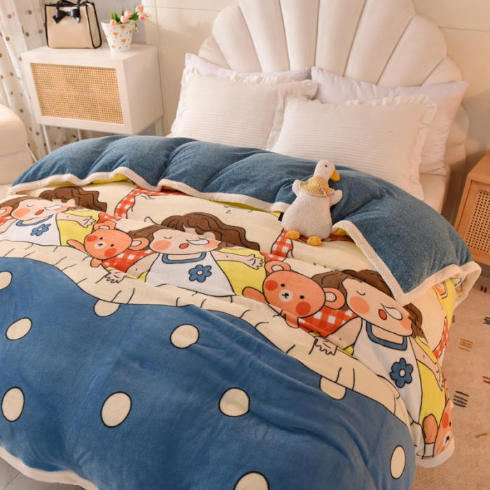 91家纺网 家纺一手货源 找家纺 甜之梦 2025新款多功能泥点绒印花加厚被套毛毯 泡泡公主