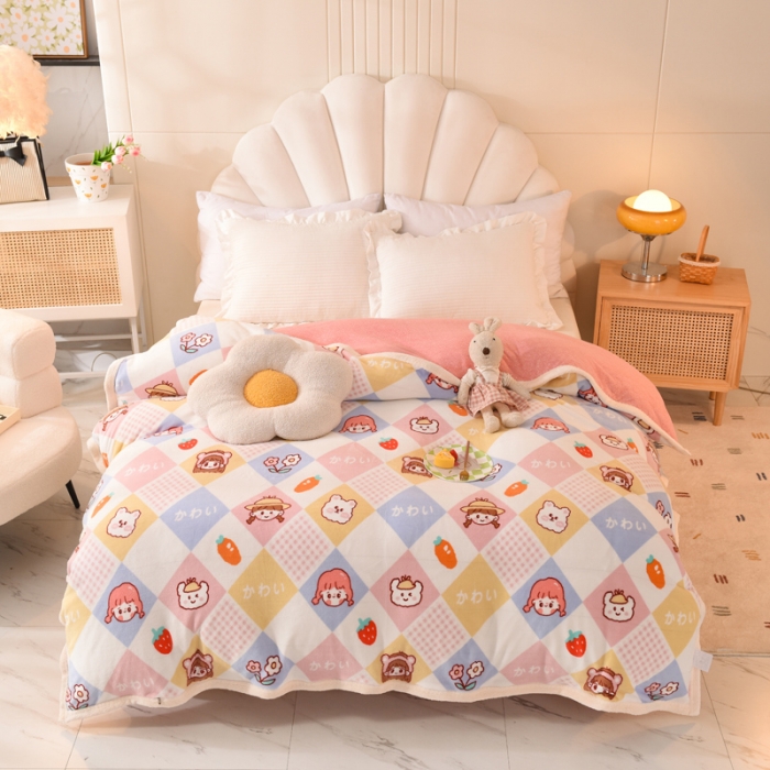 91家纺网 家纺一手货源 找家纺 甜之梦 2025新款多功能泥点绒印花加厚被套毛毯 诗雨恋人