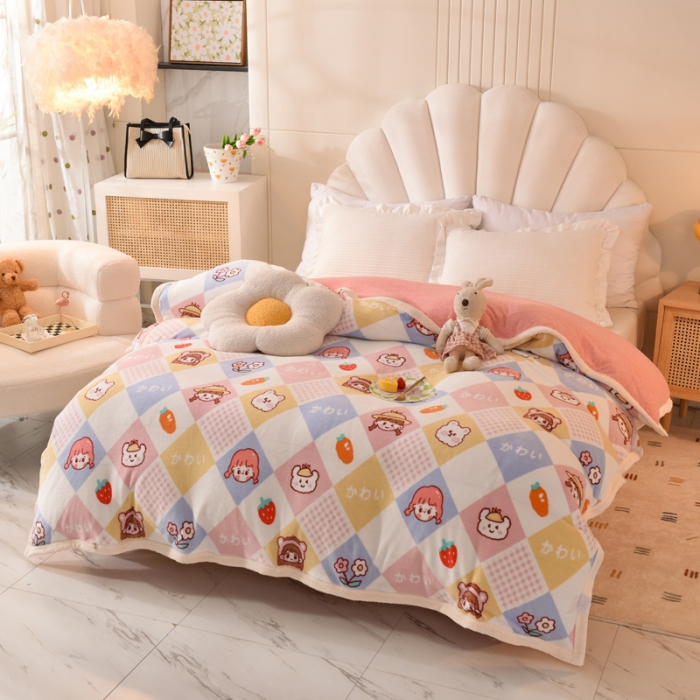 91家纺网 家纺一手货源 找家纺 甜之梦 2025新款多功能泥点绒印花加厚被套毛毯 诗雨恋人