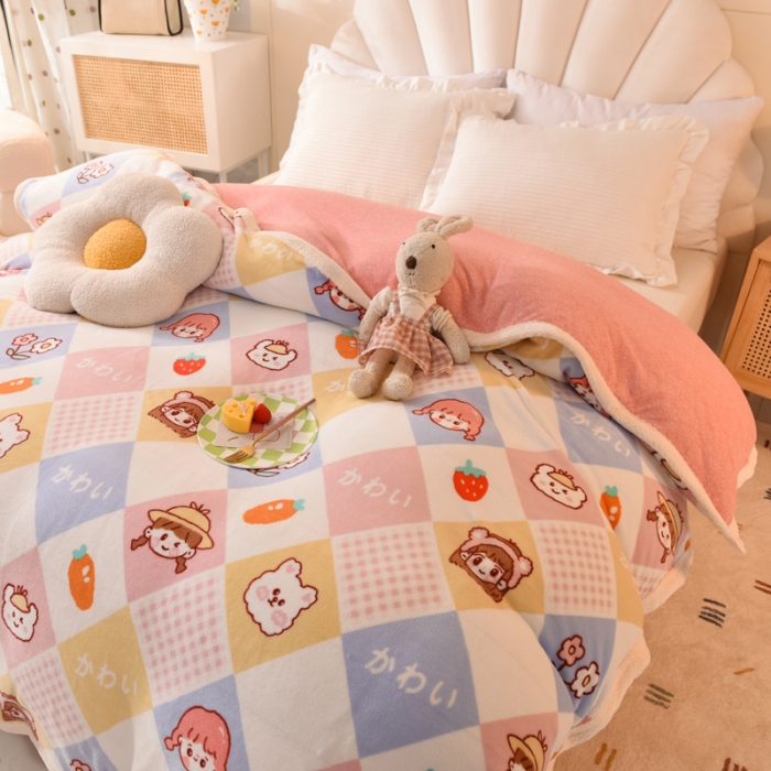 91家纺网 家纺一手货源 找家纺 甜之梦 2025新款多功能泥点绒印花加厚被套毛毯 诗雨恋人