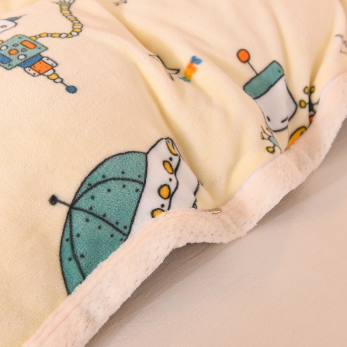 91家纺网 家纺一手货源 找家纺 甜之梦 2025新款多功能泥点绒印花加厚被套毛毯 太空机器人米白