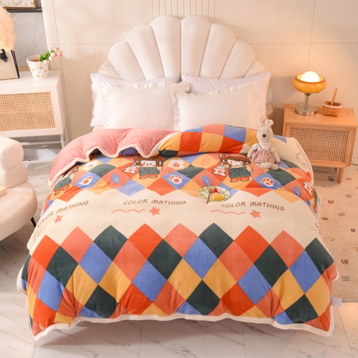 91家纺网 家纺一手货源 找家纺 甜之梦 2025新款多功能泥点绒印花加厚被套毛毯 校园女孩